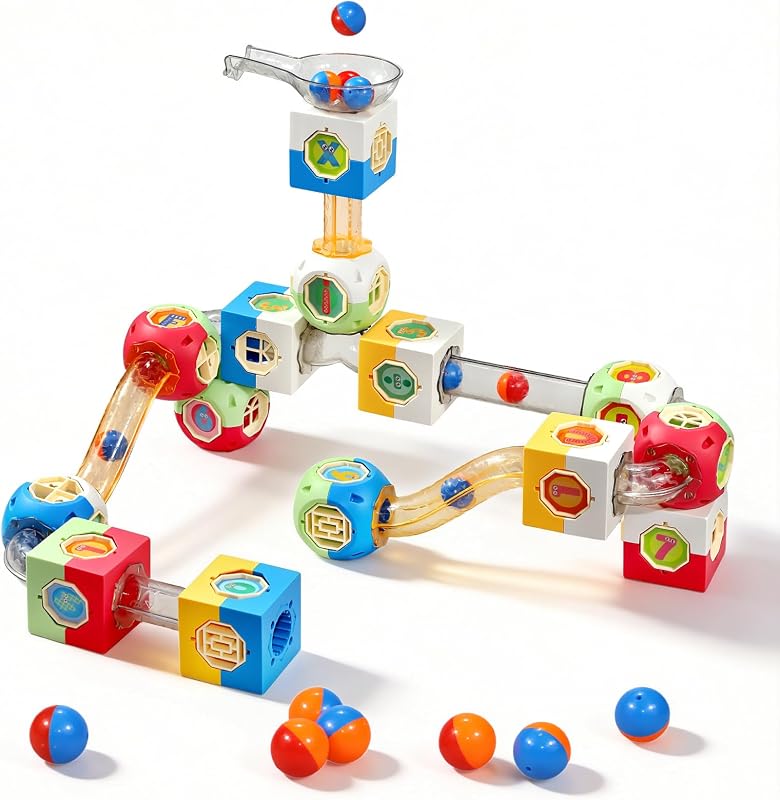 130 PCS Marble Run Building Blocks, STEM Educational Marble Maze Toy, DIY Rolling Ball Race Track Game, Safe Thick ABS Construction, Ideal Birthday for Boys Girls