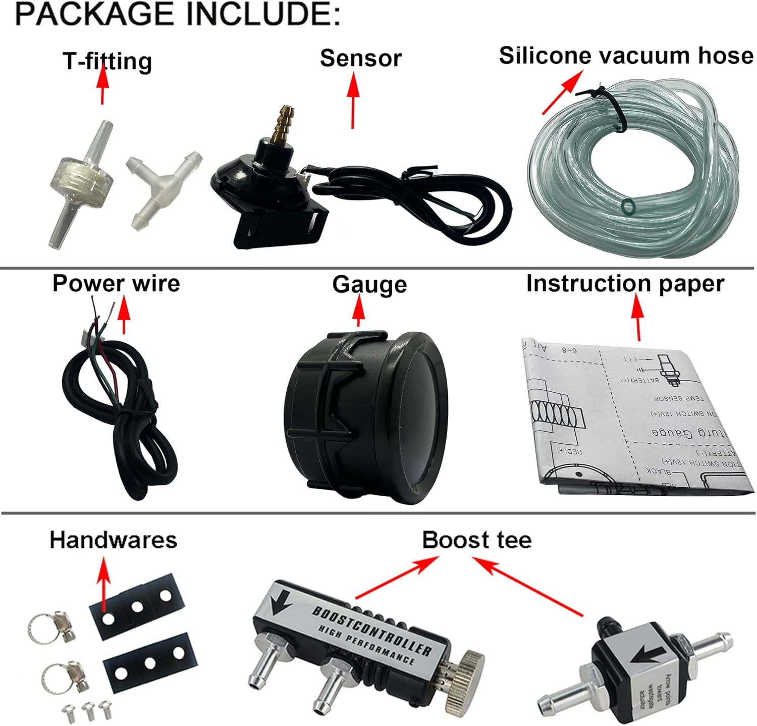 0-30PSI Manual in Cabin Boost Controller Kit with 52mm Electronic Digital Boost Gauge Black