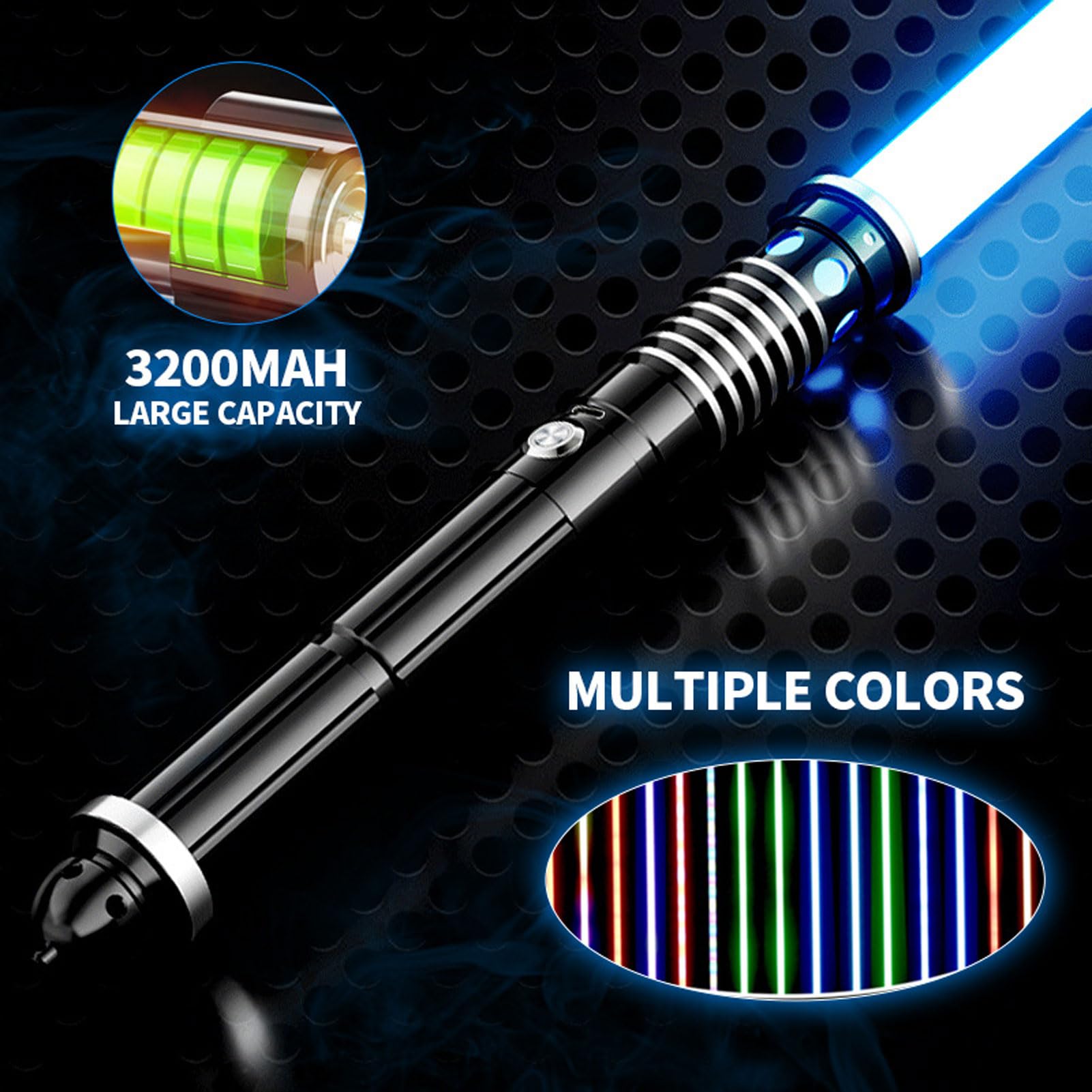 Spada Laser Neopixel Custom Sound con TF Card Star Wars RGB Light Saber Toy Regalo per Capretto Adulto con 15 Colori e 12 Set di Effetti sonori,Nero,Short