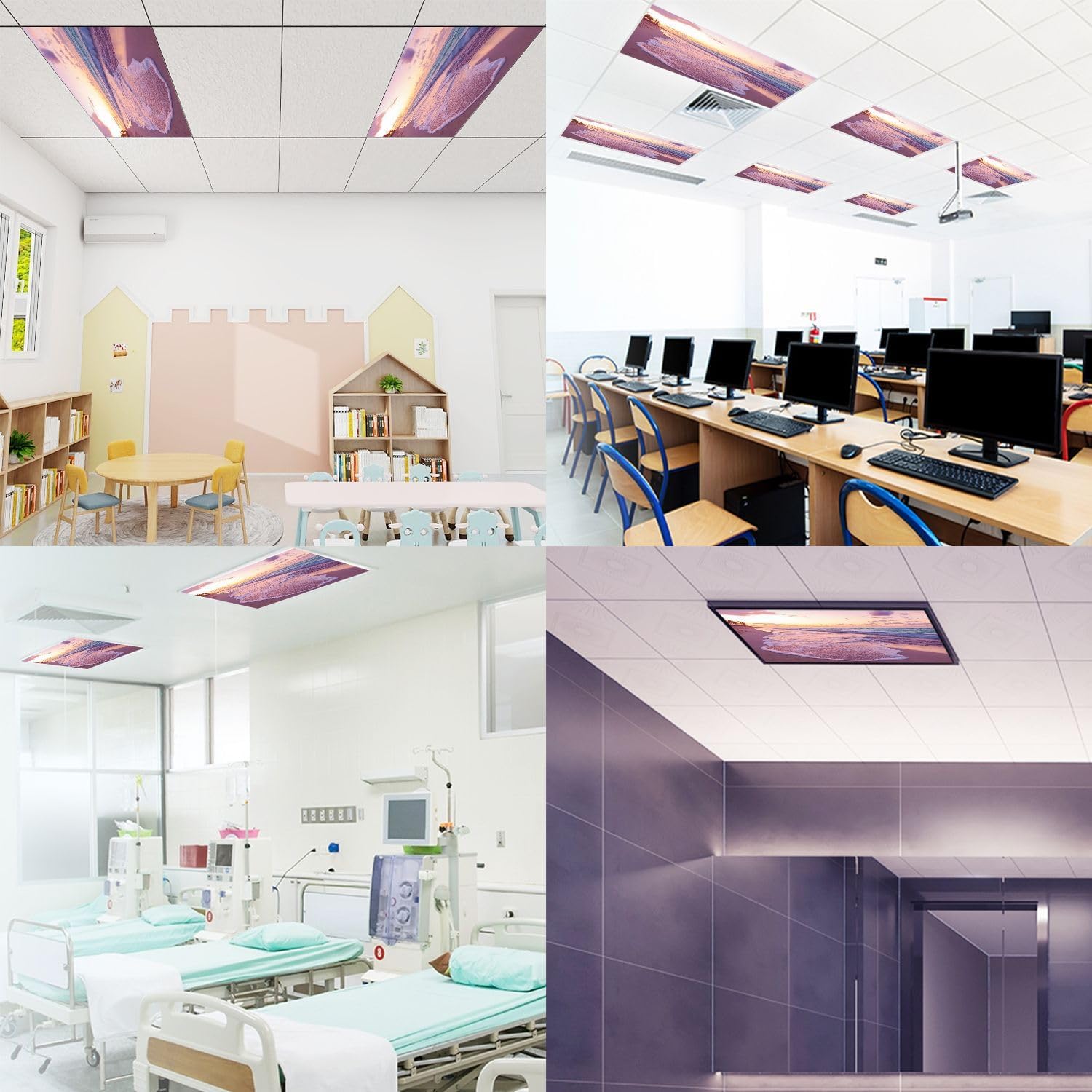 Fluorescent Light Covers for Ceiling Lights Coastal Landscape an Empty Sandy Beach Easy to Install Magnetic Light Filter for Classroom Office Hospitals School Home Decor