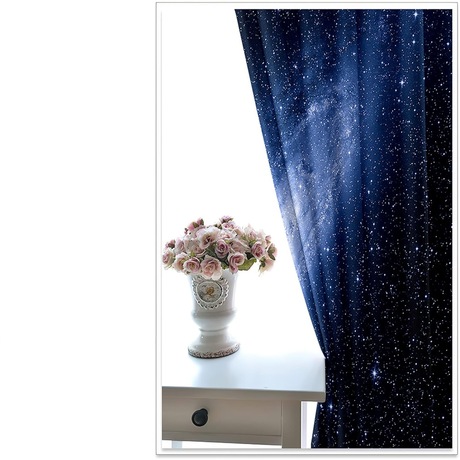 Verdunklungsvorhänge mit Ösen, Gardinen Blickdicht Dunkelblau Sternenhimmel 2er Set H 183 x B 137 cm Abdunkelnde Vorhänge für Wohnzimmer