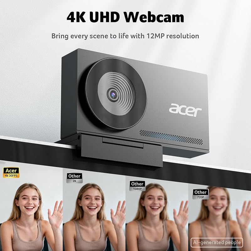 Acer 4K Webcam for PC/Mac with All-Metal Unibody Sculpted, Sony 1/2" Sensor, PDAF, 2 Noise Reduction Mics, Privacy Cover for Switch 2/Zoom/Teams/Facetime/YouTube/Google Meet image 3