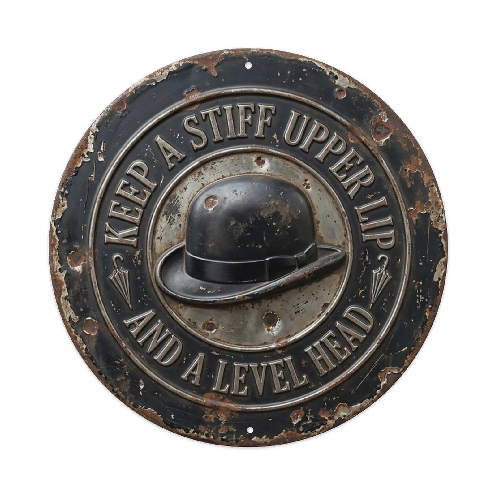 Bowler Hat British Entryway Metal Tin Sign