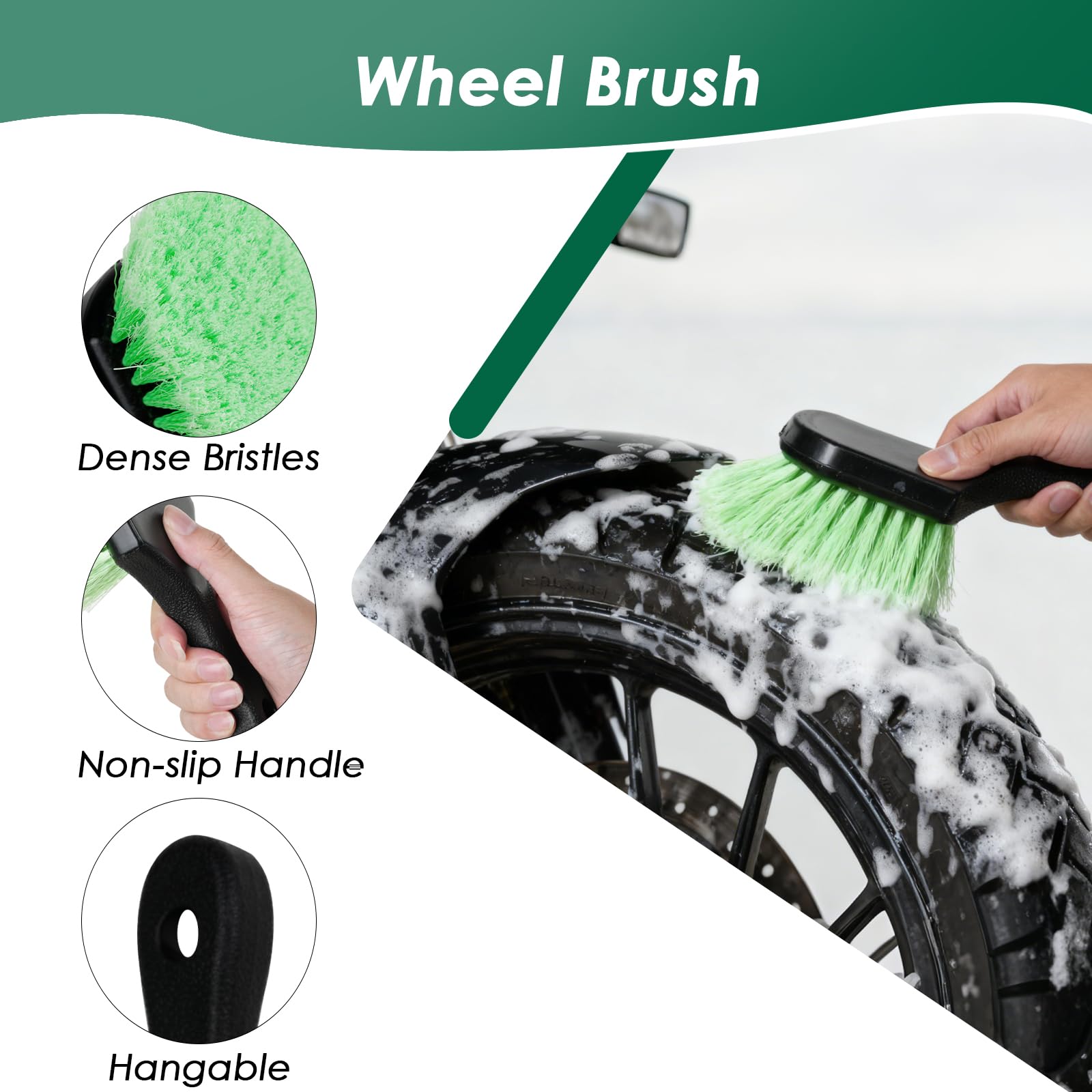 Paquete de 9 kits de limpieza de motocicleta, kit de detalles de motocicleta con cadena, rueda, llanta, cepillo de neumáticos, esponja, guante de lavado, cepillo de detalles, herramienta de