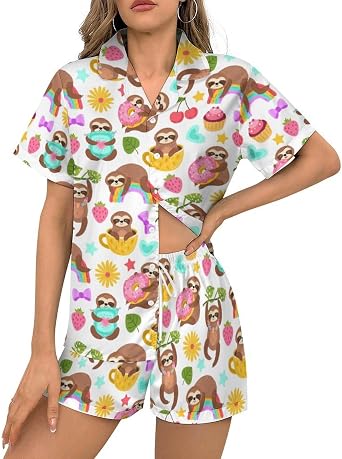 Womens Short Pajama 2 Piece Shorts Sleepwear Loungewear Tops Silk Set