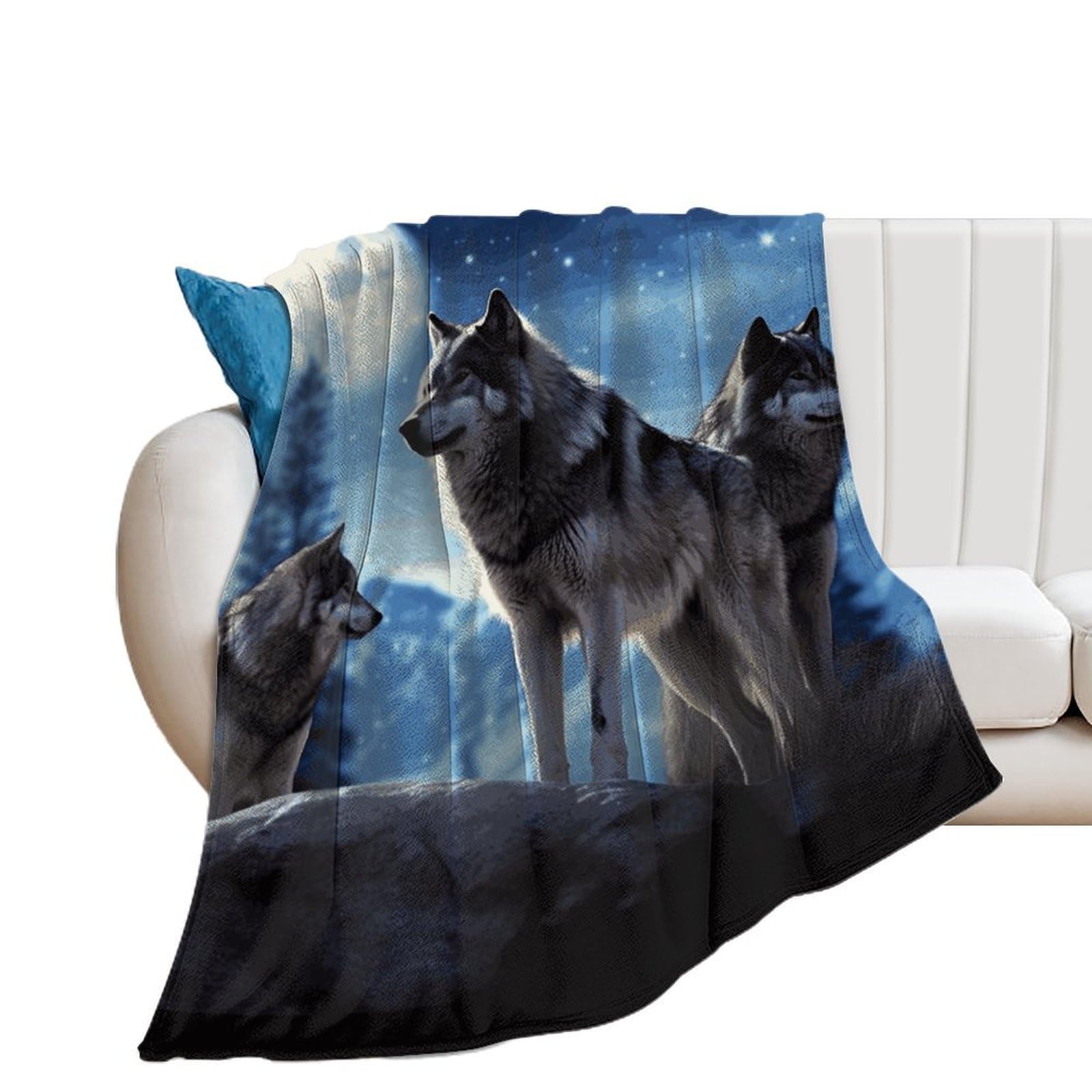 Couverture flanelle loup anti-bouloche légère toutes saisons lit 150x200cm
