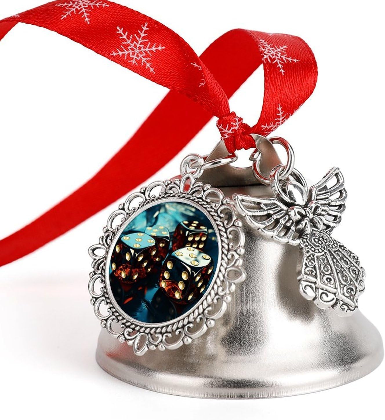 Dice Graphics Christmas Bells Ornaments Tree Jingle Bells Decors Xmas Silver Bell Hanging Decoration Pendants for Weddings Parties Christmas Wreaths
