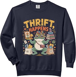 Thrift Happens Frog Vintage Books Frames Comfort Colors Adult Sweatshirt