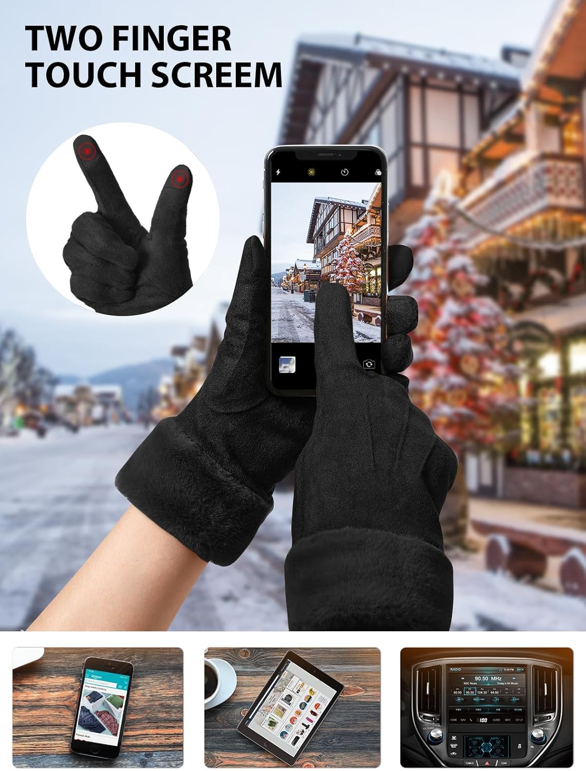 Visivin Winter Gloves for Women Touch Screen Gloves Warm Fleece Lined Gloves - Image 4