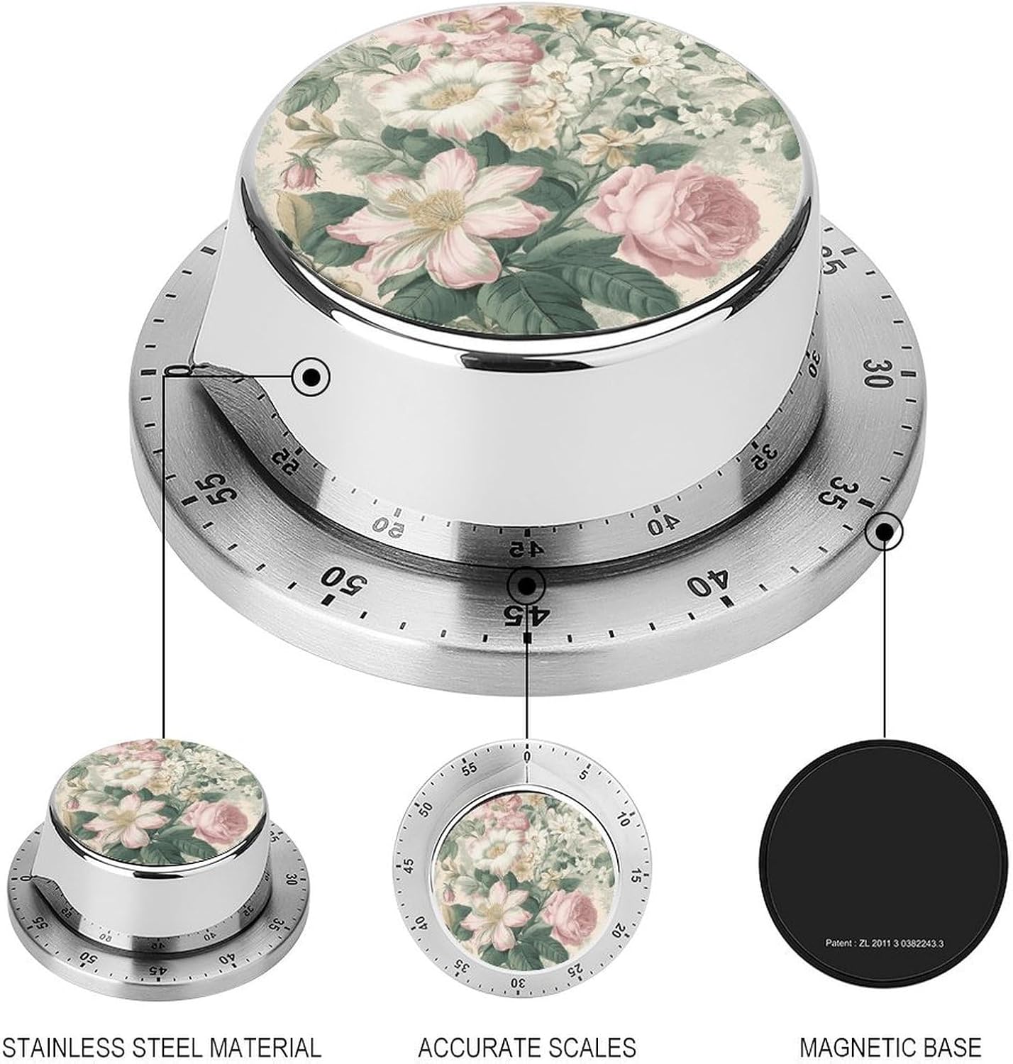 Peach and White Stainless Steel Timer, Kitchen Timer with Magnetic Base, Countdown Timers for Gym, Office, Cooking, Baking, Jogging