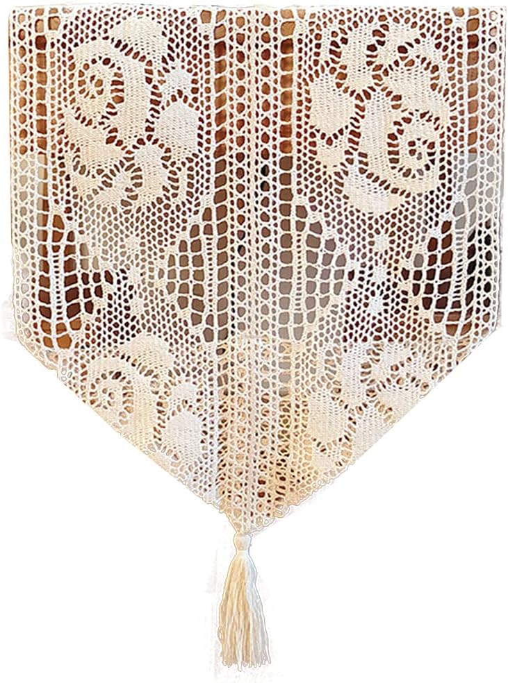 Lace Table runner, Table Cloth, Dresser Scarf, Cabinet Cover, Farmhouse Style for Party Holiday Home Kitchen Wedding Summer Picnic Dinner Decoration, 12"x(Size:30 x 180 cm,Color:Beige sharp corner A)
