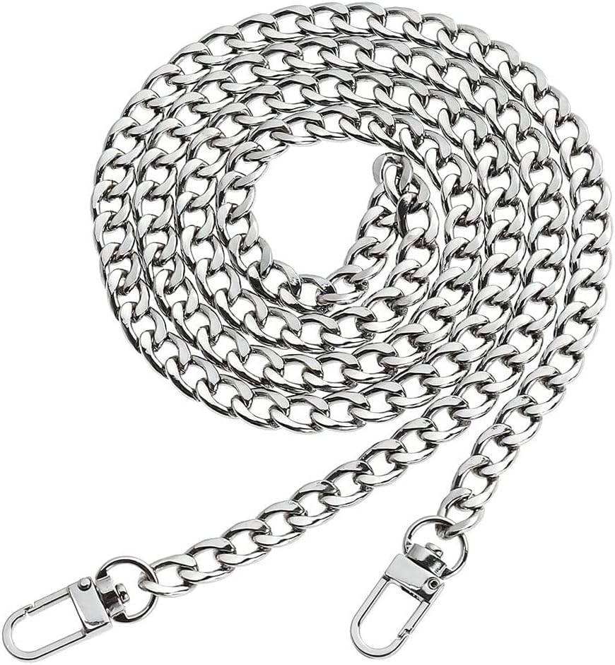 Handbag Straps 120cm Silver Handbag Chain Replacement with Metal Buckles, Silver Bag Strap Shoulder Bag Strap for DIY Purse Clutch Crossbody Wallet