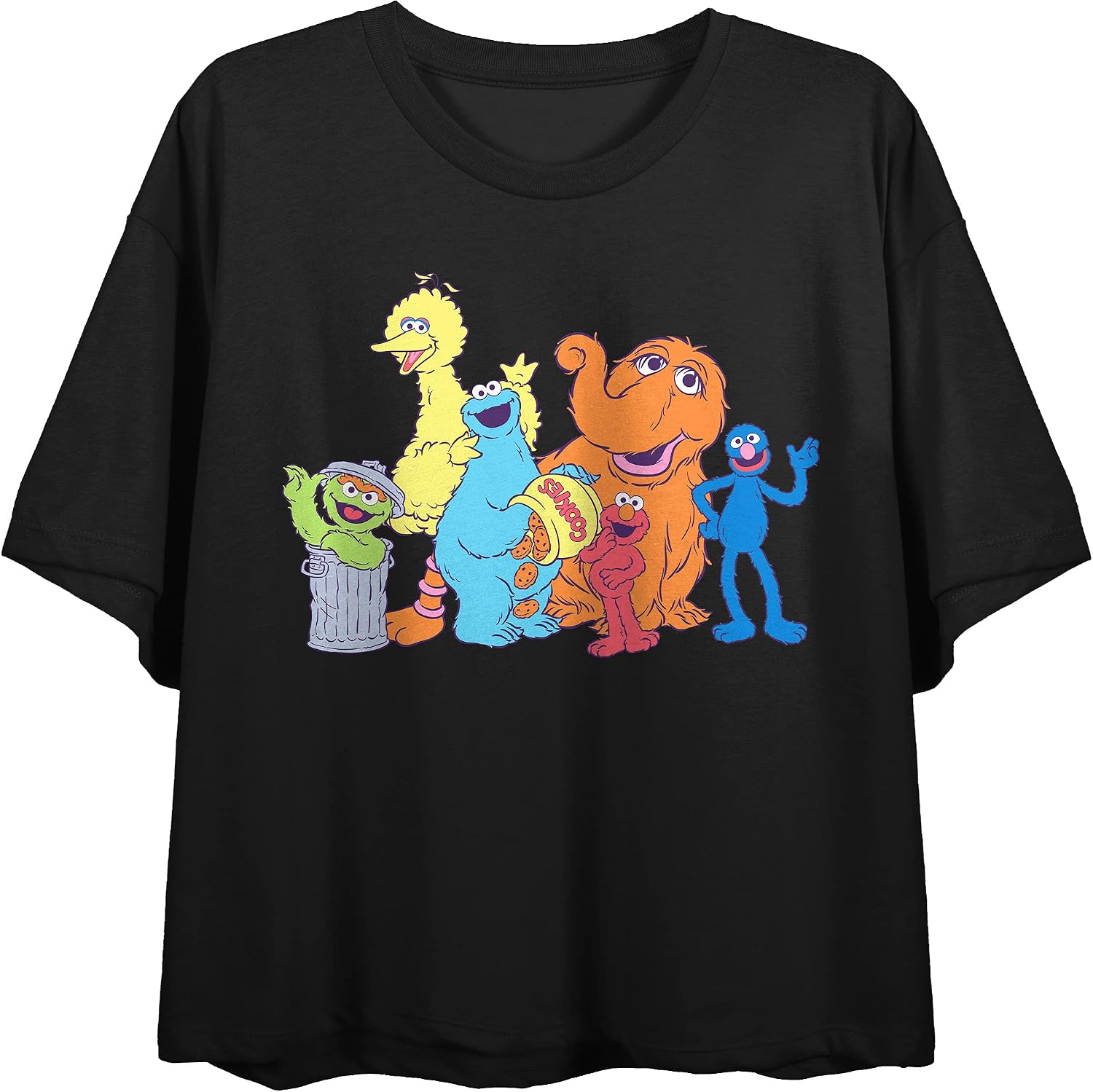 Sesame Street TV Show Series Junior s Black Short Sleeve Crop Tee
