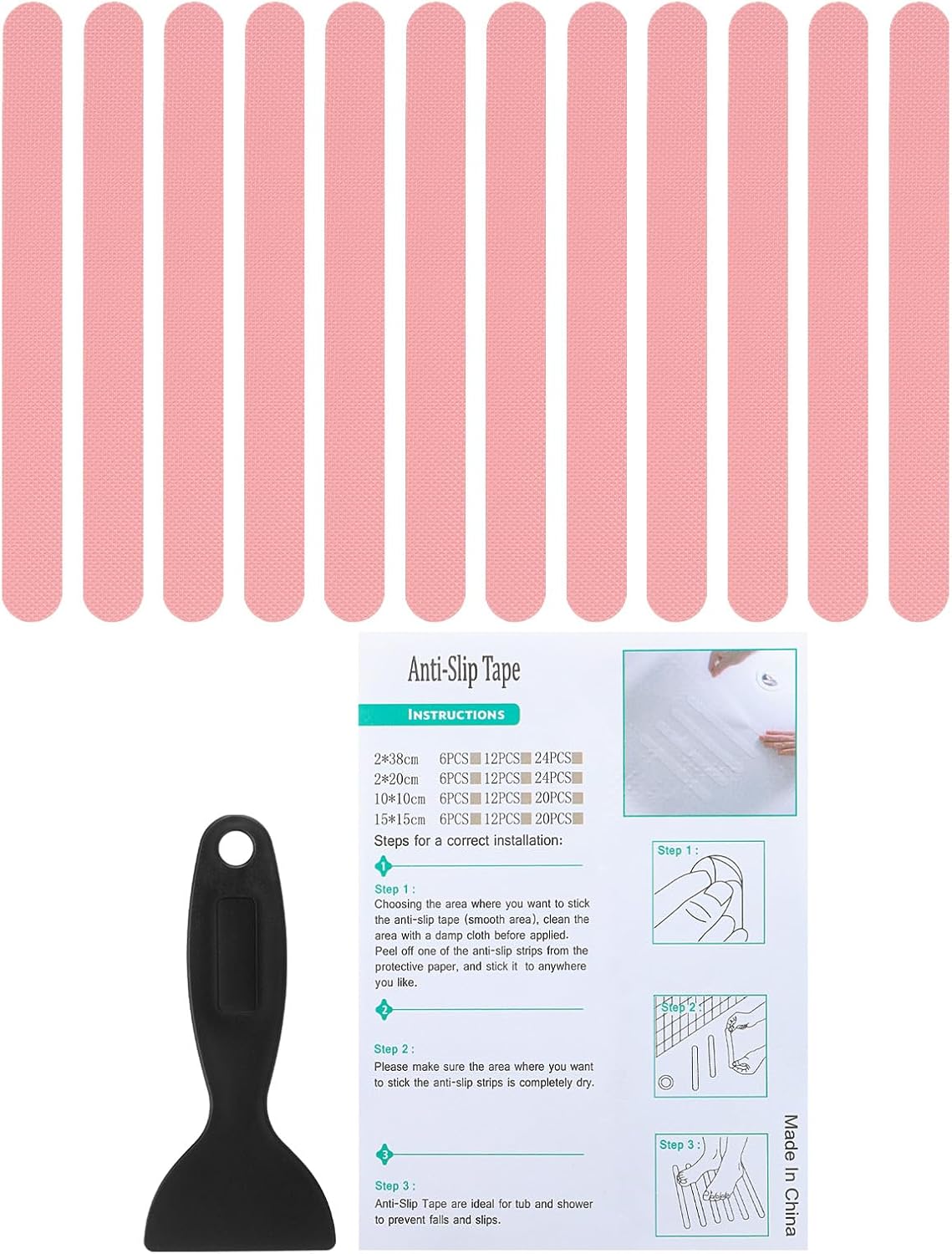 PATIKIL Bathtub Non Slip Stickers 14.96x0.79 Inch, 12 Pack Safety Shower Floor Anti Slip Stickers with Adhesive Decals Scraper for Bath Tub Shower Floor Stair, Clear
