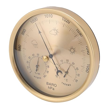 Zunate 3 in 1 Weather Forecast Station, Thermometer Barometer and Hygrometer with 5.2 Inch Gold Dial and Aluminum Alloy Build for Indoor and Outdoor Use Settings