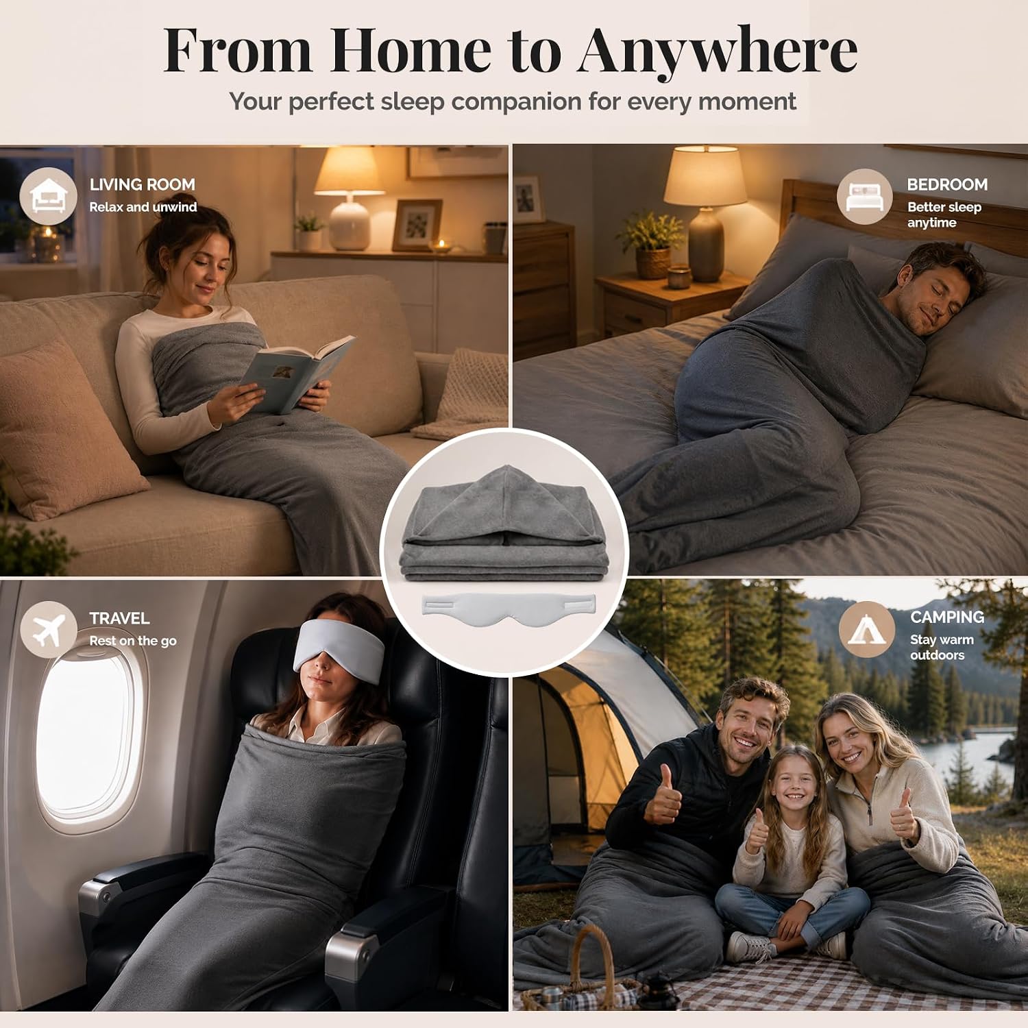 Sleep Pod Set for Deep Sleep - Wearable Sleeping Bag with Soft Weighted Warm Fabric & Premium Eye Mask, Cozy Slumber Wrap for Home Lounging, Camping & Long Travel, Restful Sleep Companion Combo