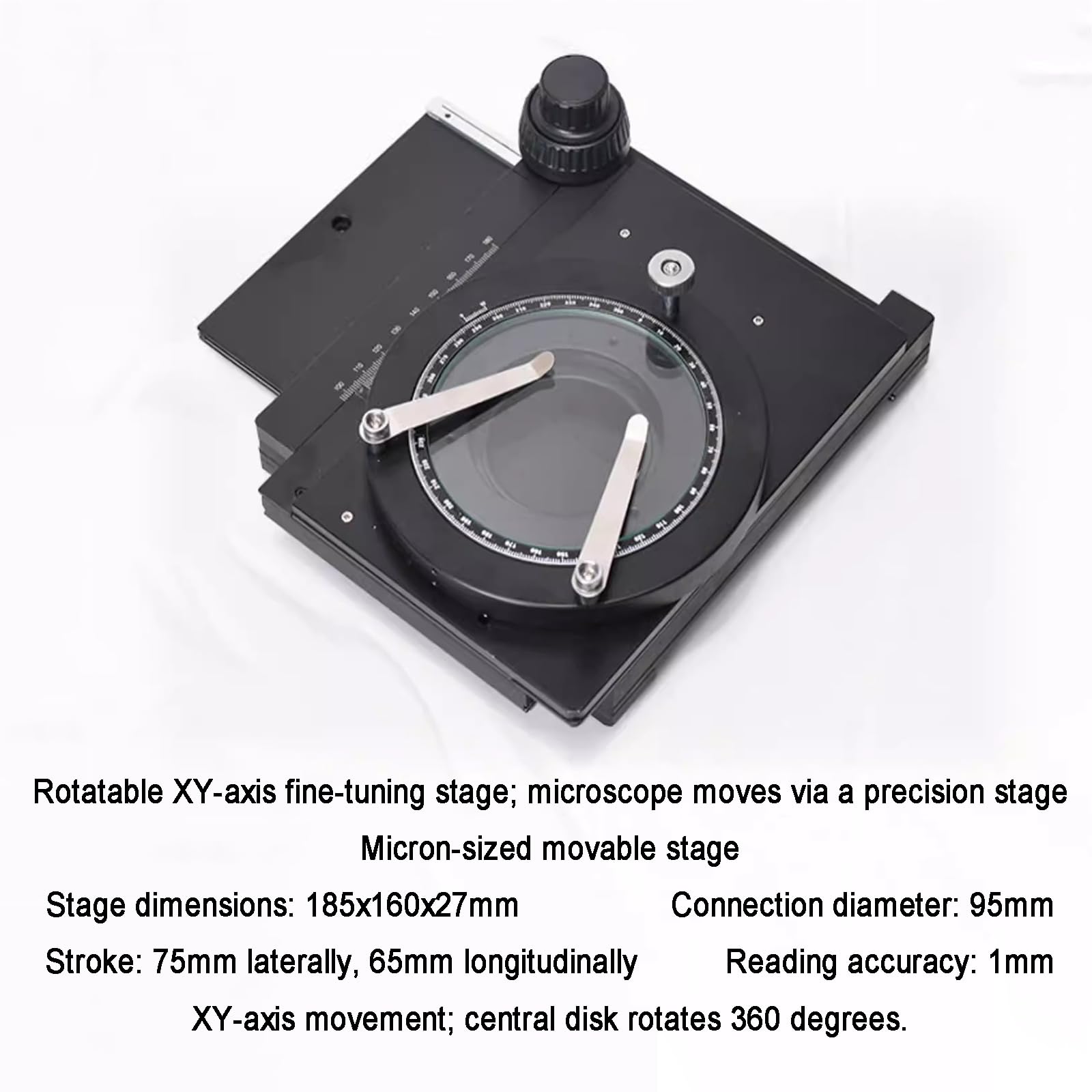 Mesa deslizante de microscopio, plataforma móvil manual de alta precisión, rango de viaje X de 75 mm, rango Y de 65 mm, precisión de lectura de 1 mm para inspección de zoom y microscopios estéreo