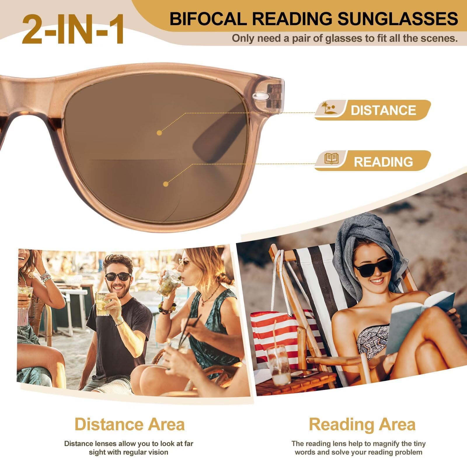 SKYWAY 2 Pack Bifocal Reading Sunglasses for Women Men Fashion Classic Sun Readers With Spring Hinge UV400 Protection Black/Brown +2.5 - Image 3