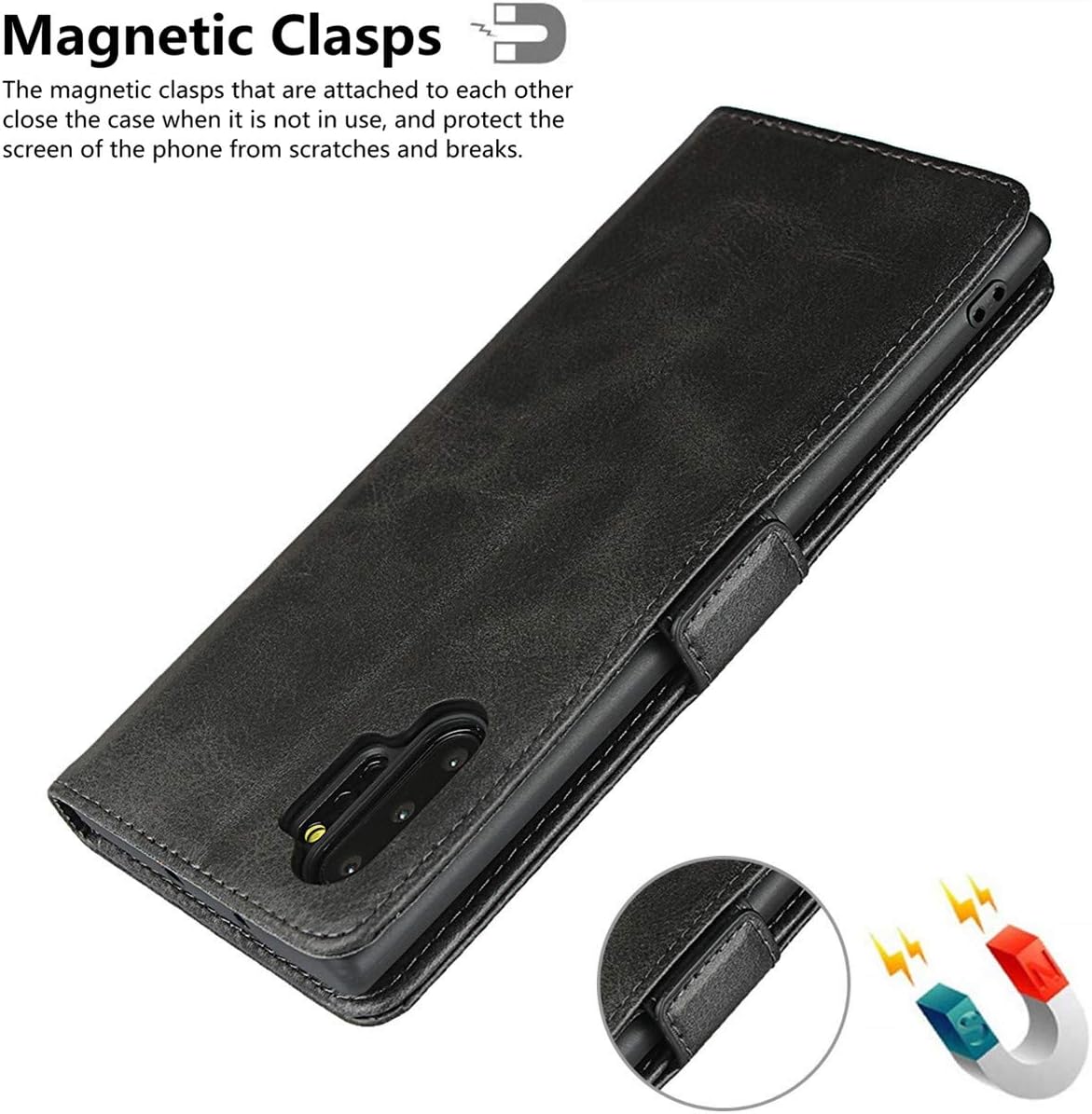 iCoverCase for Samsung Galaxy Note 10 Plus Wallet Case, Premium PU Magnetic Leather Card Slots Holder Carry Kickstand Feature Flip Cover Case for Galaxy Note 10+ 5G (Dark Gray) - Image 6