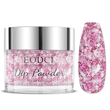 EODCI 1oz Dip Powder, Dipping Powder 1 Oz Nail Dipping French Nail Art for Starter Manicure Salon DIY at Home, with Purple Pink Sliver Sparkle Aluminum Foil Long Lasting