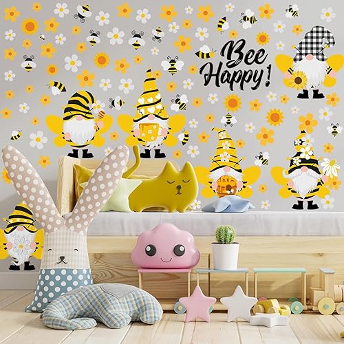 Miniatura 6 de Capoda 167 calcomanías de pared de gnomo de abeja, 6 hojas de primavera, calcomanías de pared de gnomo de girasol para ventanas de vidrio, adhesivos