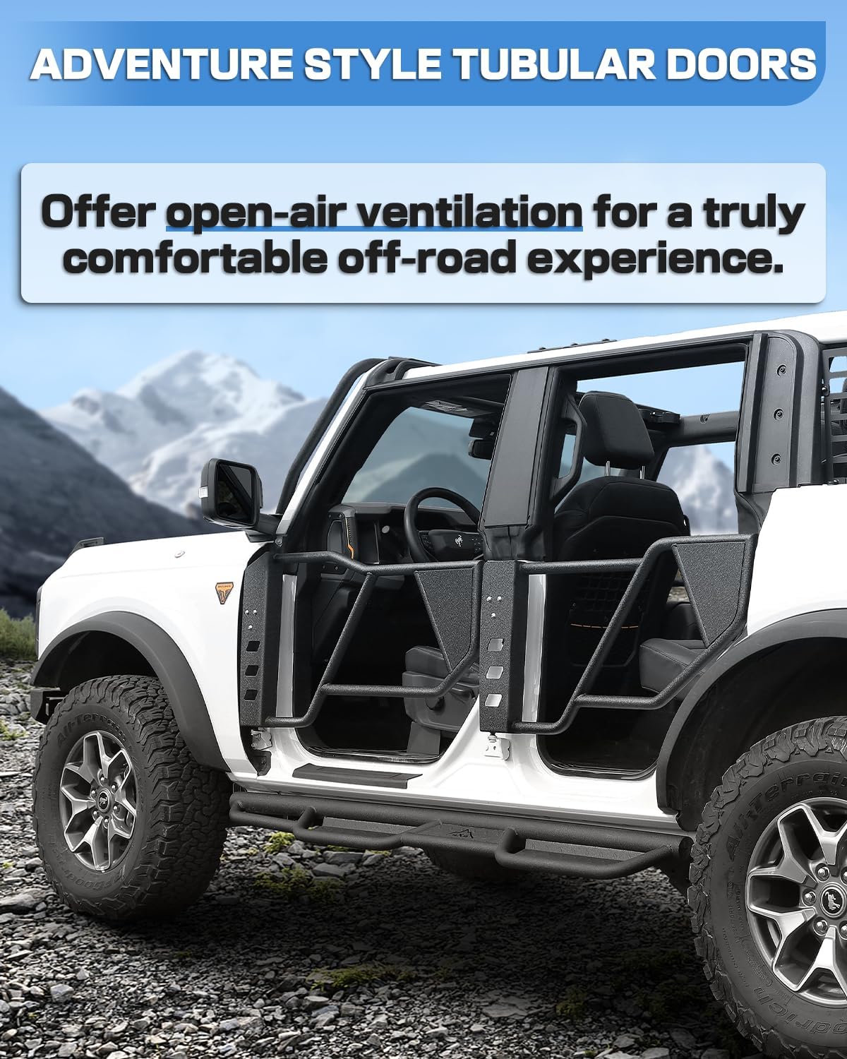 ROADER Off Road Tubular Trail Doors Compatible with Ford Bronco 2021 2022 2023 2024 2025 4 Door with Lock, Front & Rear Tube Half Summer Doors Bronco Steel Textured Black for Offroad Adventure