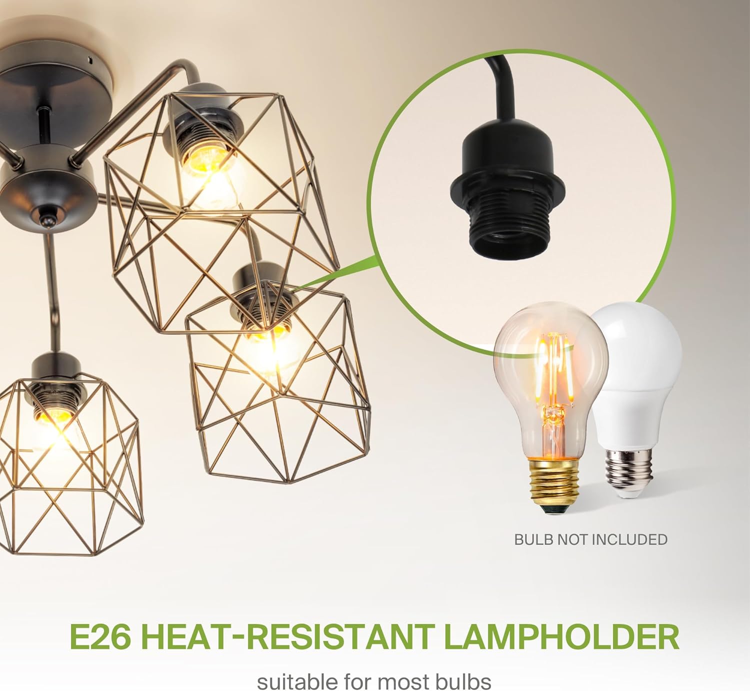 ASD 5 Light Chandelier Semi Flush Mount Ceiling Light - 5xE26 120V ETL Modern Light Fixtures Ceiling Mount, Industrial Hallway & Kitchen Lamp, Closet Light, Room Lights for Bedroom, Iron Black