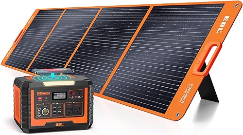 EBL Generador solar de 1000 W con panel solar portátil de 200 W, estación de energía de 1000 W, paquete de batería de respaldo, kit solar para