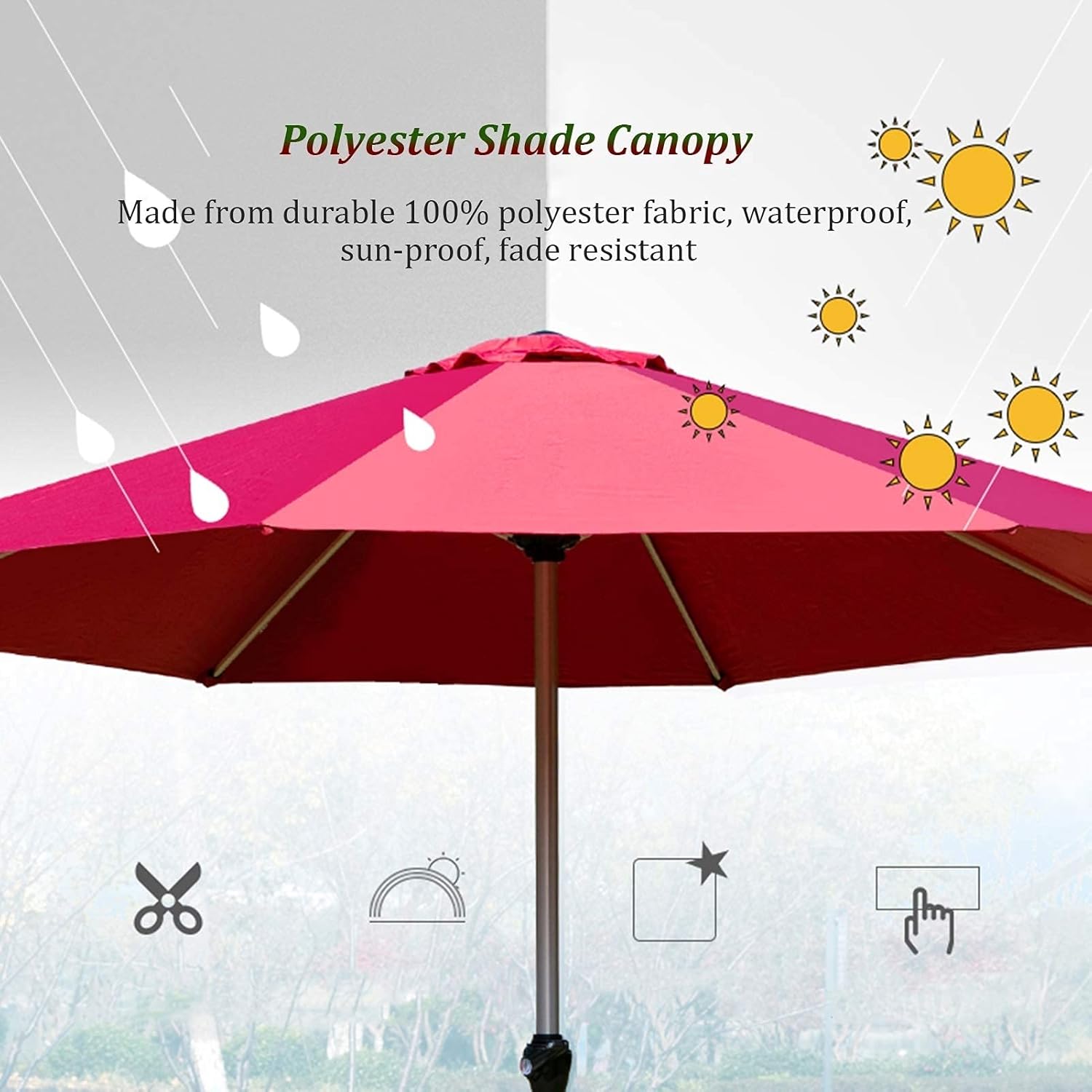 2.7m/8.9ft Patio Umbrella with 8 Ribs, Large Market Uv Protection Dining Table Parasol for Beach Pool, Polyester Shade Canopy Good(Beige-A)