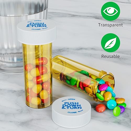 Miniatura 6 de Botellas vacías de plástico para píldoras con tapas resistentes a los niños (paquete de 20), 6 recipientes pequeños para medicamentos con recetas