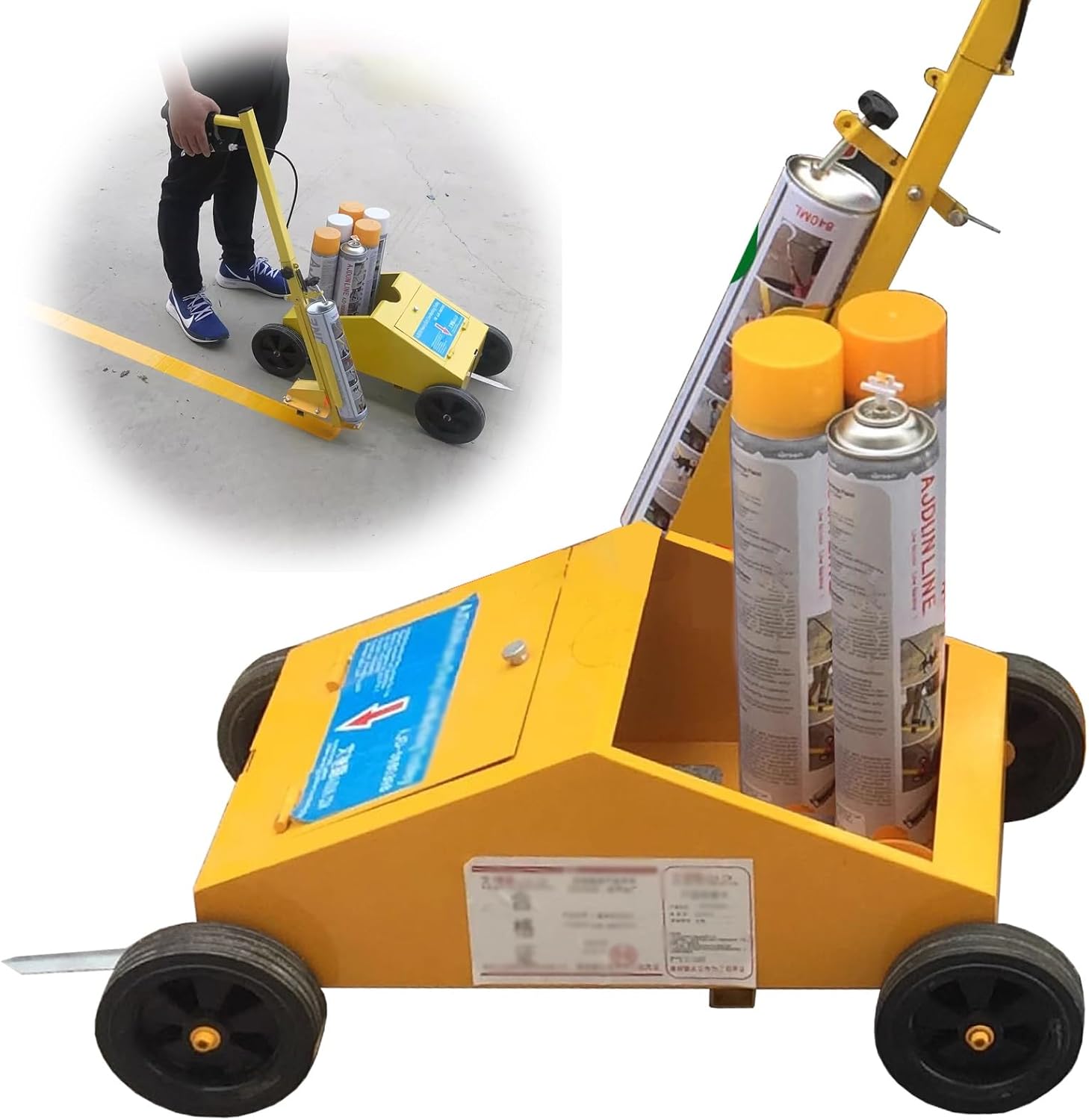 Large Capacity Marking Striping Line Machine, Compatible with Inverted Marking Spray Paint Line Striper, Pushable Industrial Paint Striping Cart