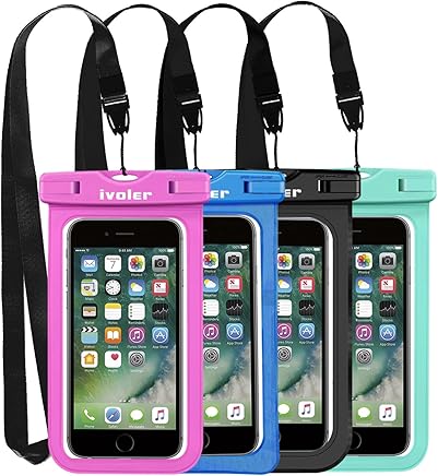 iVoler [IPX8 Certificado] [4 Unidades] Funda Bolsa M?vil Impermeable Universal para Xiaomi, iPhone, Samsung Galaxy, Huawei, Smartphones, Monedas, Pasaporte, etc. (Negro/Azul/Verde/Rosa)