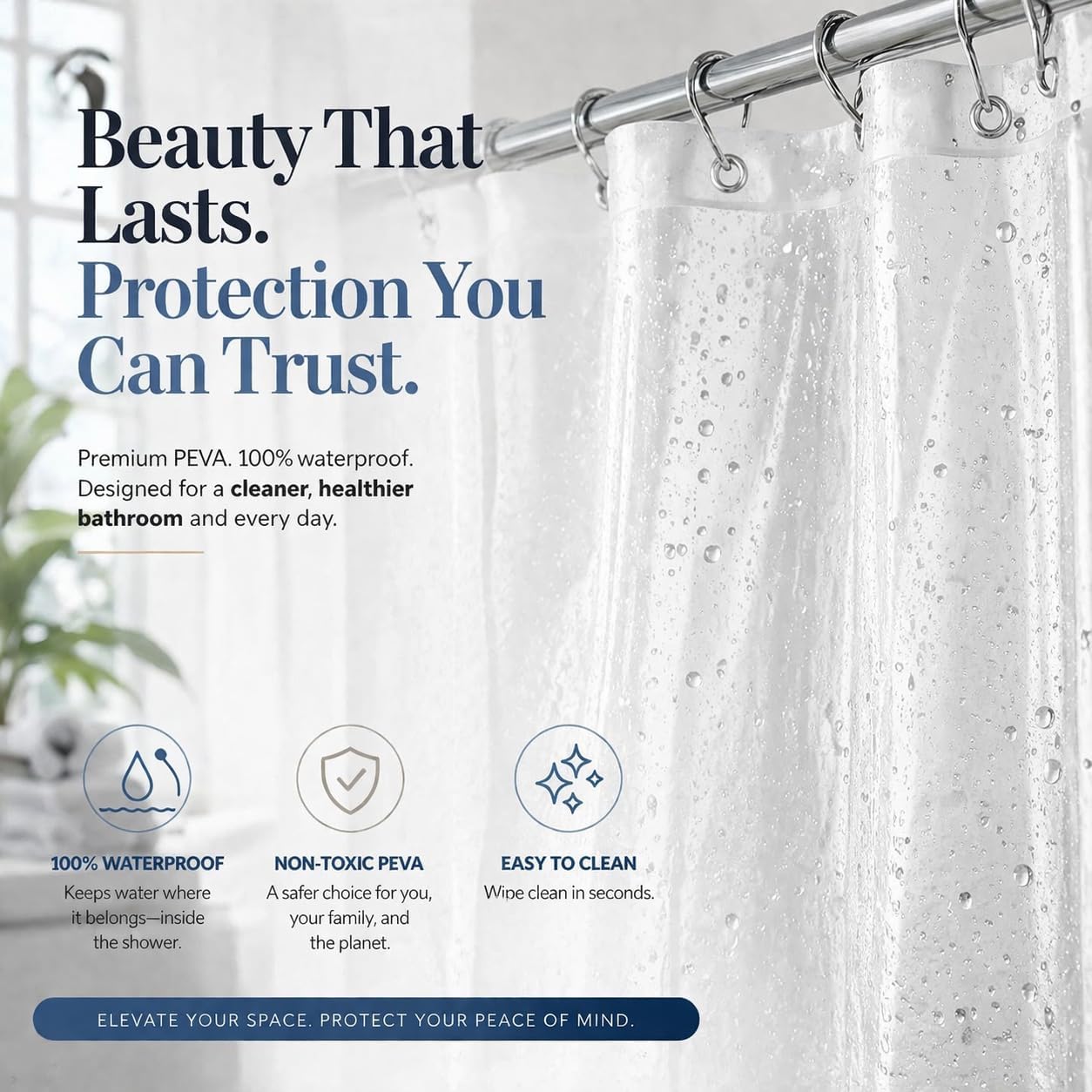 Frosted Shower ain Liner, PEVA Waterproof Bath ain, No