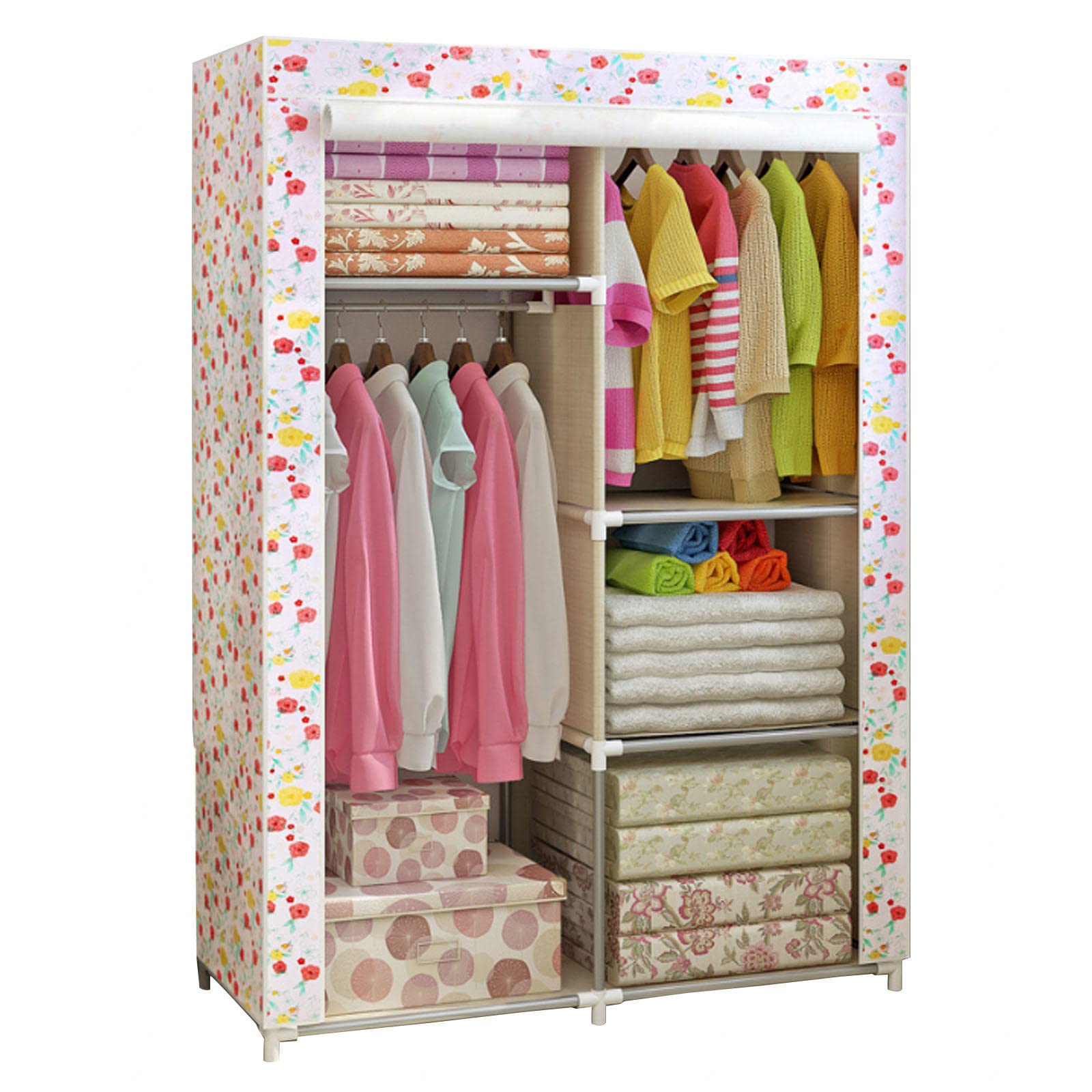 Tragbare Kleiderschrankregale, Canvas-Kleiderschrank mit Kleiderstange, Regale, Kleiderschrank-Aufbewahrungsorganisator für Schlafzimmer, Wohnzimmer, Farbe: 88 x 45 x 166 cm