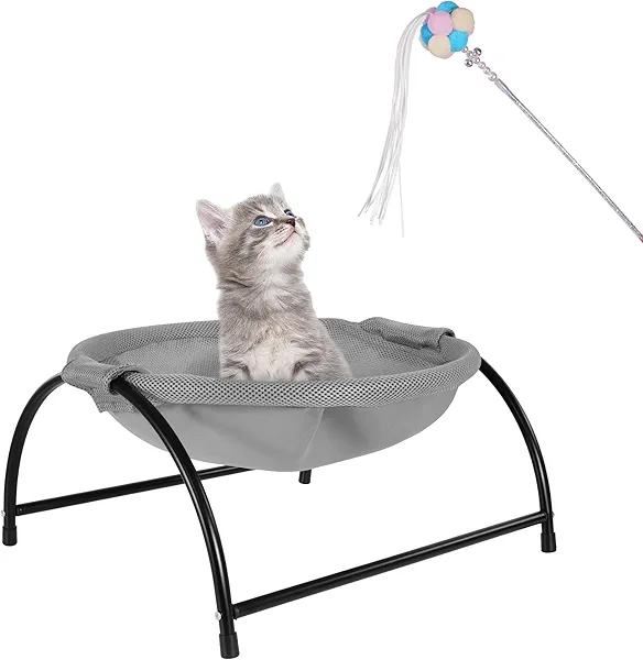 Elevon Elevated Cat Bed Hammock, Breathable Mesh Pet Bed with Metal Frame, Detachable & Machine Washable, Sturdy for Indoor/Outdoor Use, Easy Assembly