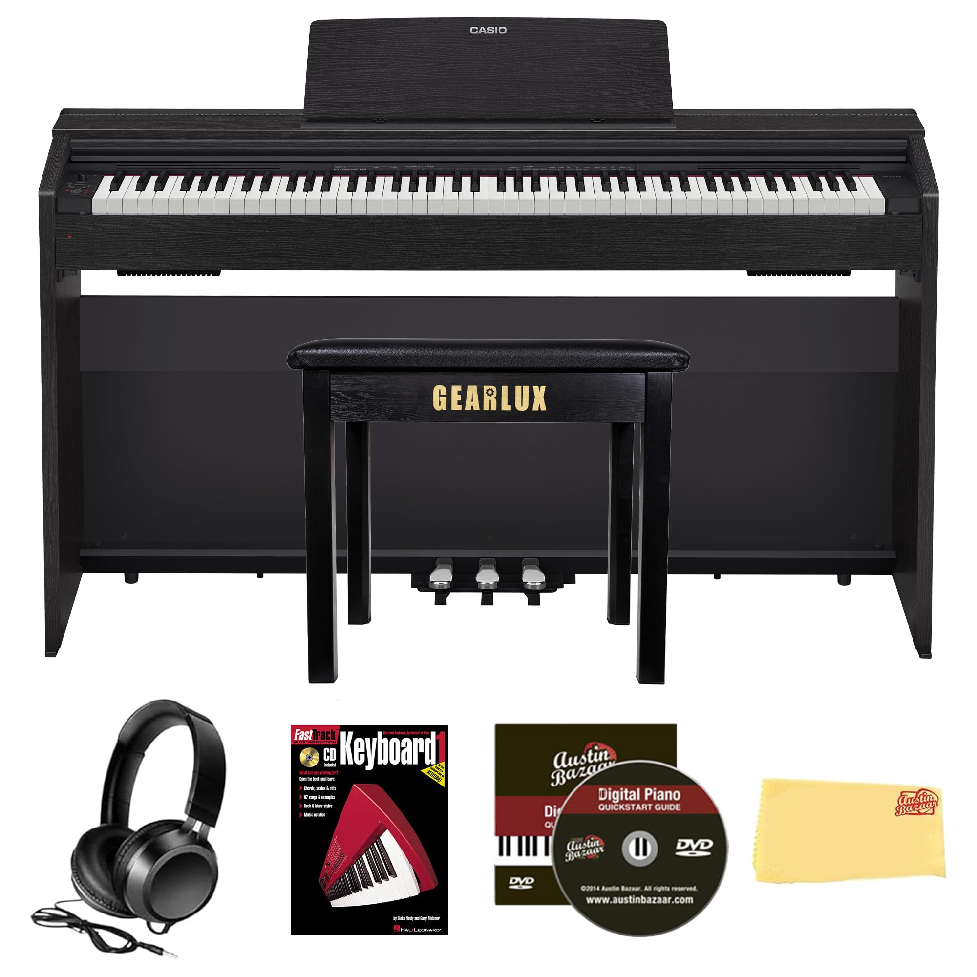 PX-870 Privia Digital Piano - Black Bundle with Furniture Bench, Headphones, Instructiona…