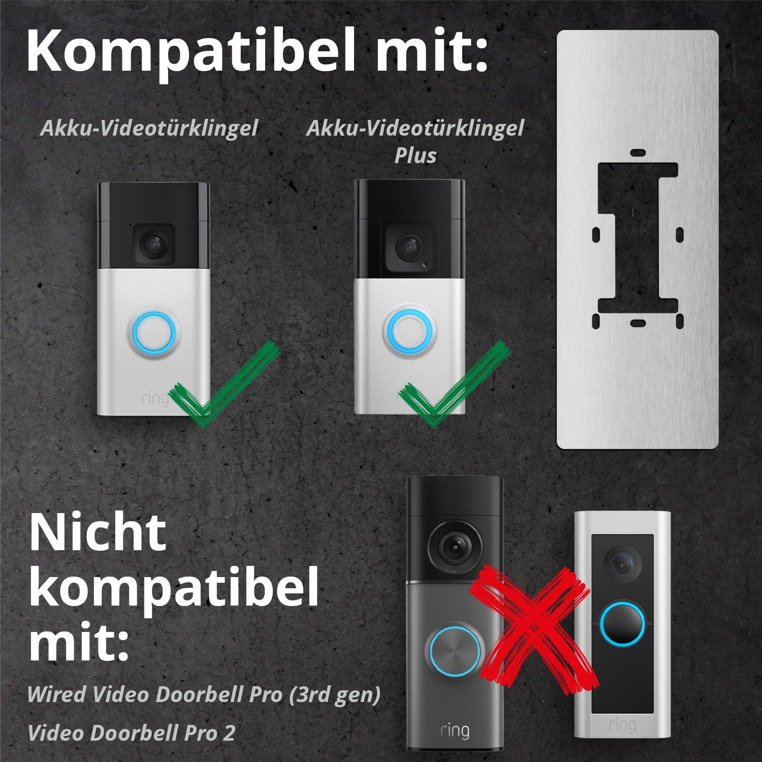 iSecur Edelstahl Blende personalisiert Premium - Passend für Ring Akku-Videotürklingel 2, Gen 3 Plus 4 (2024) - Edle Türstation-Platte 260x100 mm - Klingelschild mit Wunschdruck I az181