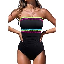 popvil One Piece Swimsuits for Women Tummy Control Strapless Bathing Suits 2026 Neon Bandeau Swimwear