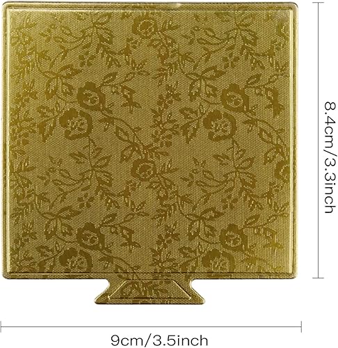 Vista 7 de Lainrrew Mini tablas para tartas, 200 unidades, color dorado, estampado floral, cuadrado, cartón, apto para alimentos, a prueba de grasa, resistente