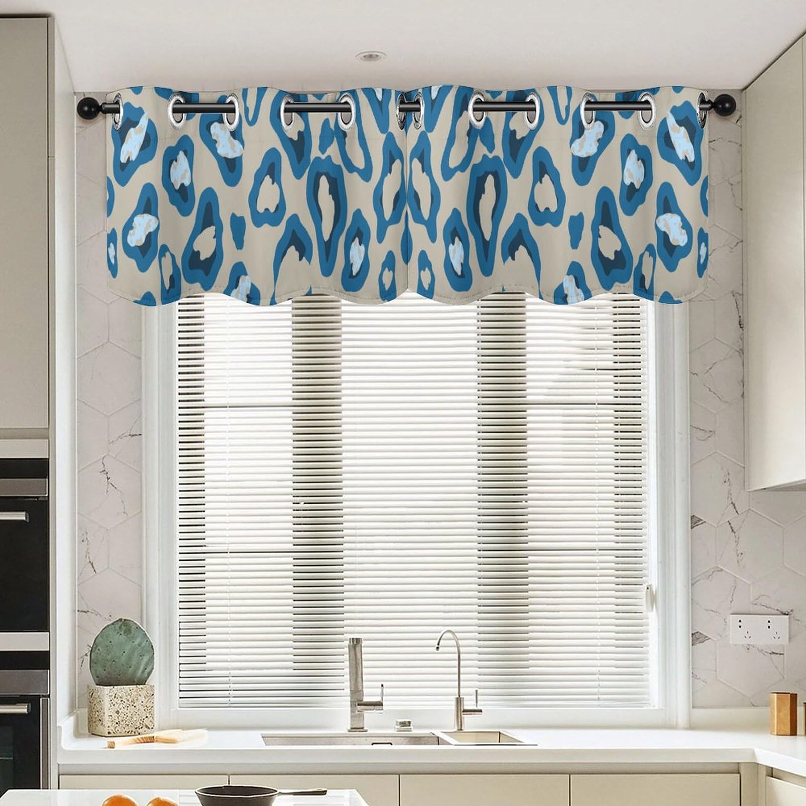 Cortinas japonesas para ventana de cocina diseño de guepardo azul decorativo para el hogar