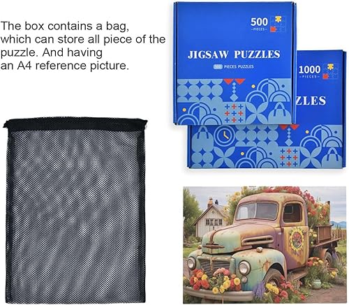 Miniatura 7 de Rompecabezas de camión floral de 500 piezas para adultos, rompecabezas educativos de aprendizaje, juguetes familiares difíciles y desafiantes con