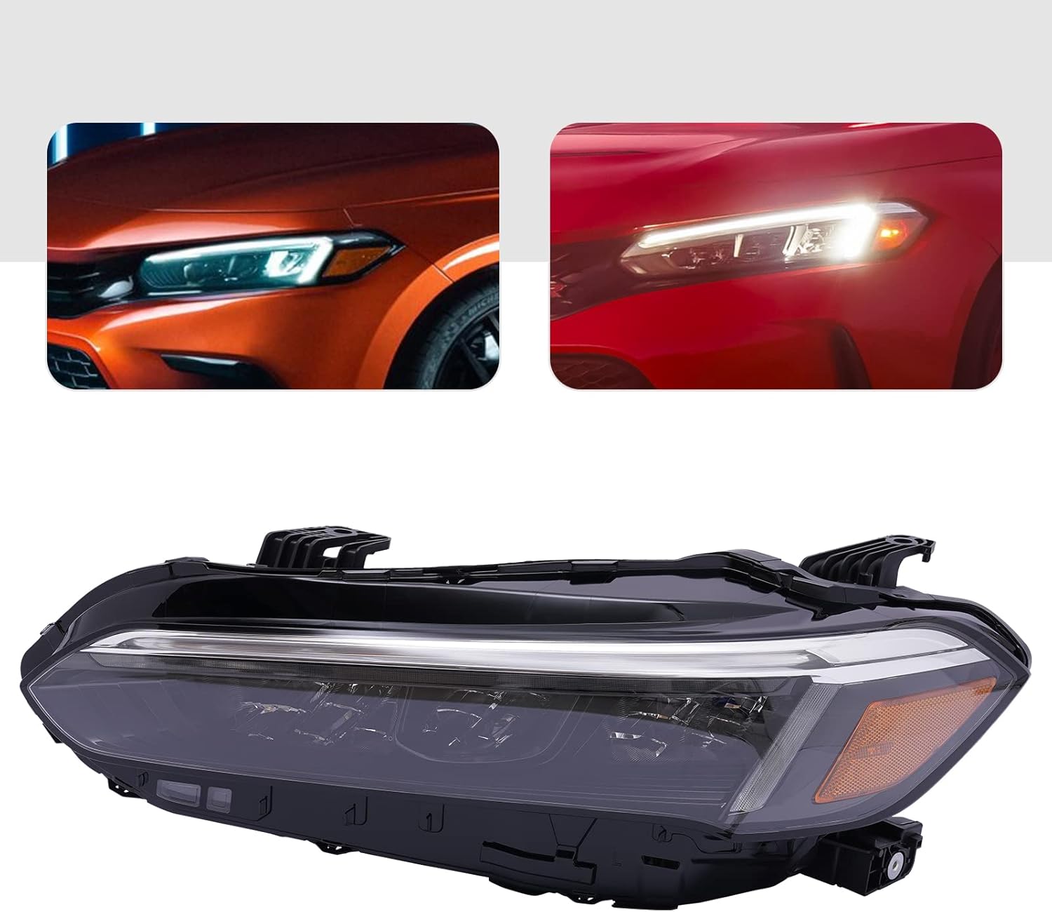 Left Driver Side Headlight Assembly for 2022-2025 Honda-Civic Sedan/Hatchback LX/EX/Sport - LED DRL Headlamp w/Chrome Trim (OEM# 33150-T20-A52)