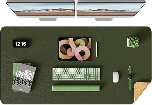 Miniatura 16 de YSAGi - Almohadilla de escritorio de doble cara, de cuero, protector de almohadilla de corcho ecológico, grande, impermeable, para oficina/hogar