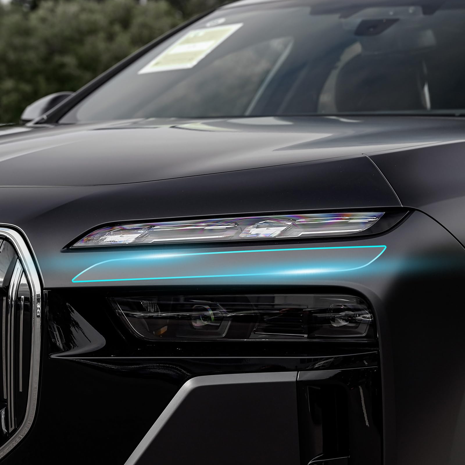PPF Lackschutzfolie für BMW 7er G70 i7 2023 2024 8.5mil TPU Vorgeschnittene Selbstklebende Lackschutzfolie Transparent Zubehör (Frontbügel+Scheinwerfer 4Stück)