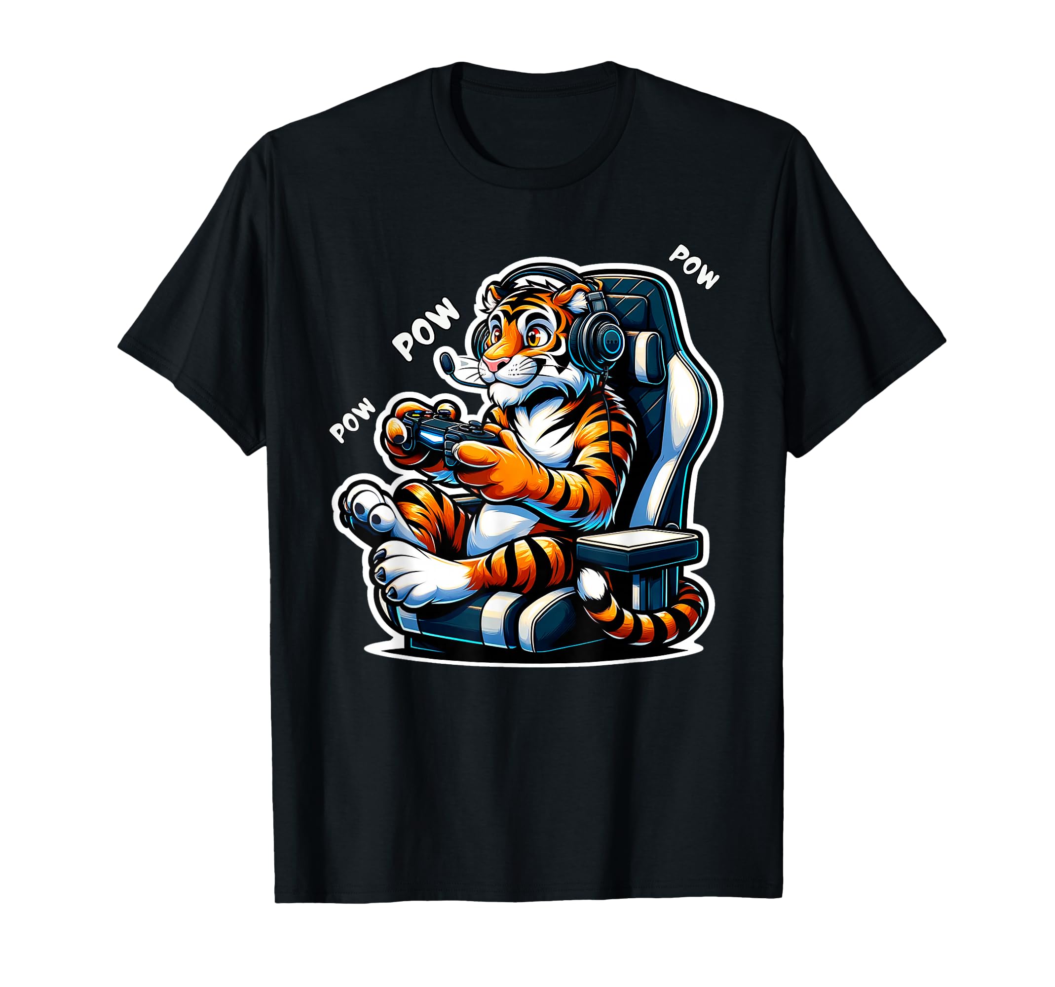 Funny Gaming Tiger Playing Video Games for Boys and Kids T-Shirt