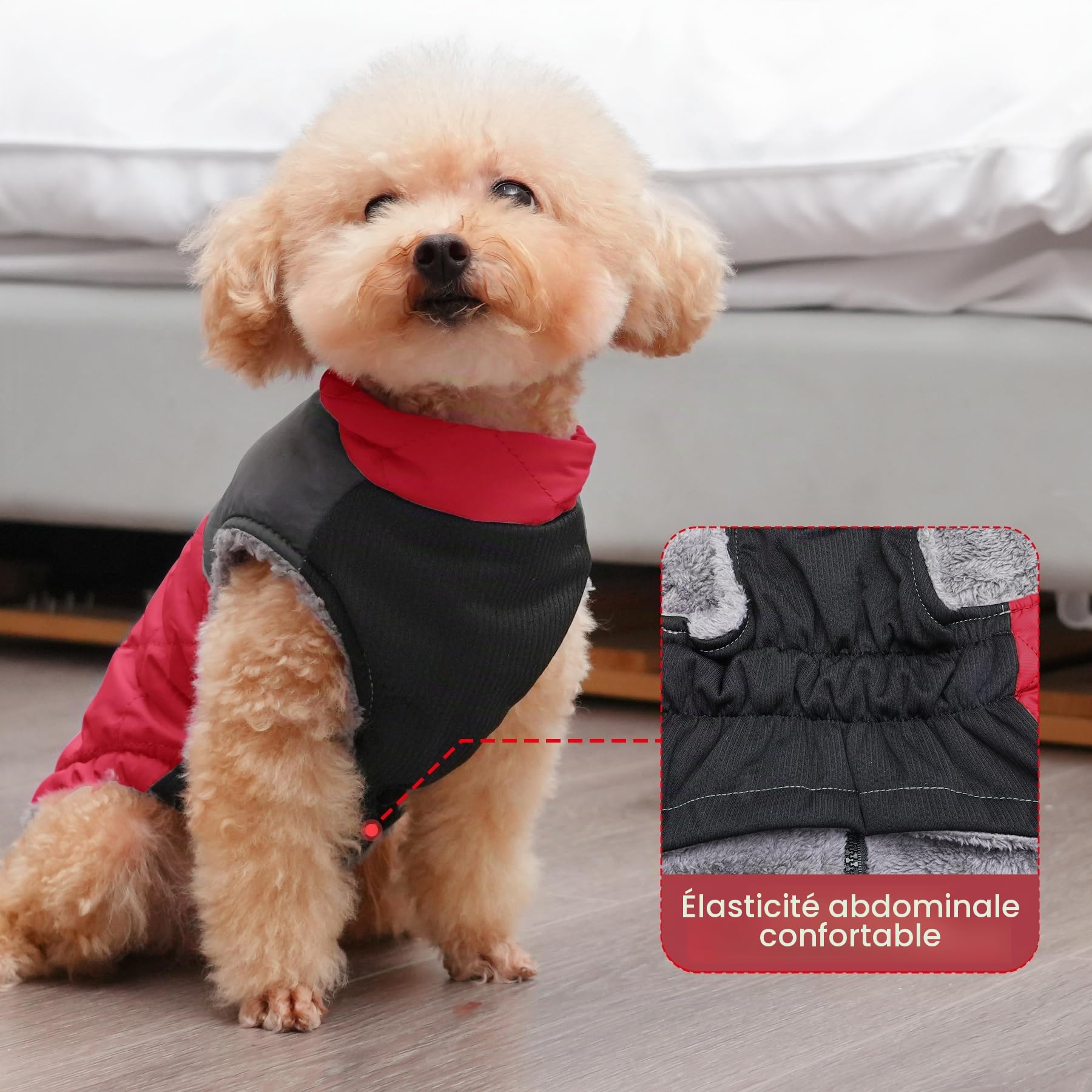 JoyDaog Manteau chaud en polaire pour petits chiens, veste imperméable avec anneaux en D, pour les hivers froids, rouge, taille XS