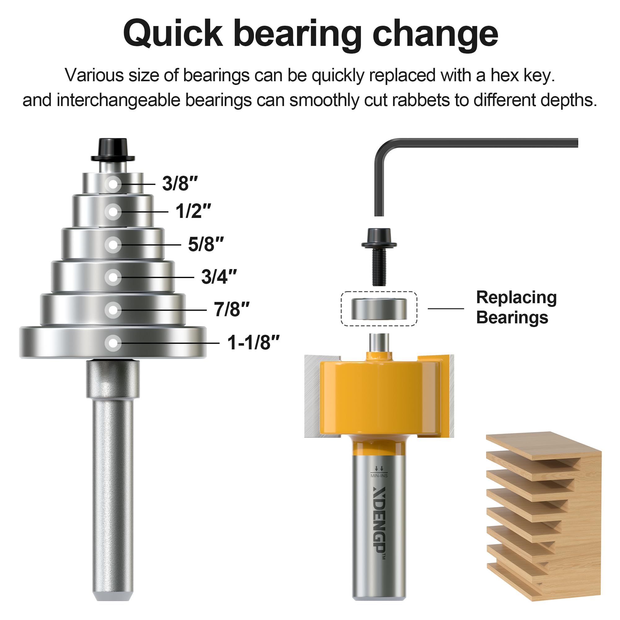 Rabbet Router Bit Set - 6 Sizes, Precision Cuts -3