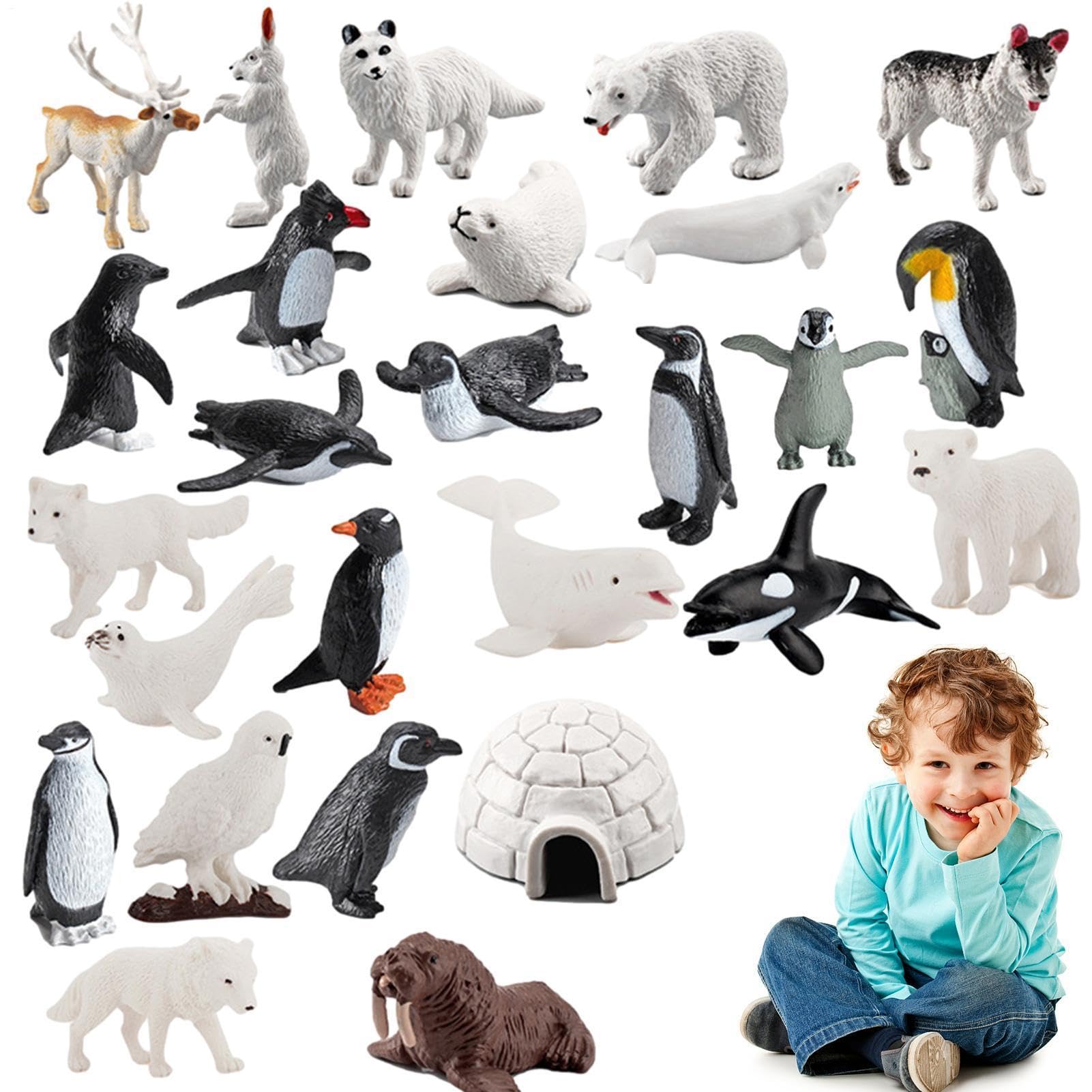 Polar Animal Figurines – 26 Polar Figurine Set | Arctic Animal Toy Preschool Set – Realistic Whale Arctic Animail Toy Sat For Kids Party Favors Birthday Classroom Decoration Use