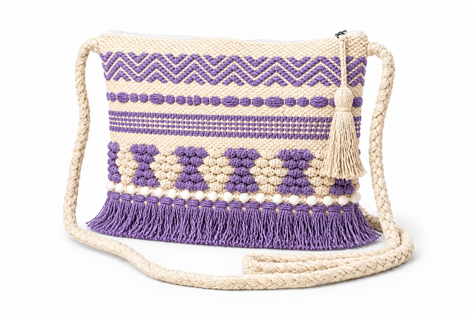 OLL Boho Sling Bag for Women | Handmade Cotton Crossbody Bag | Bohemian Shoulder Bag | Macrame Sling Bag for Daily Use, office, travel-image-49