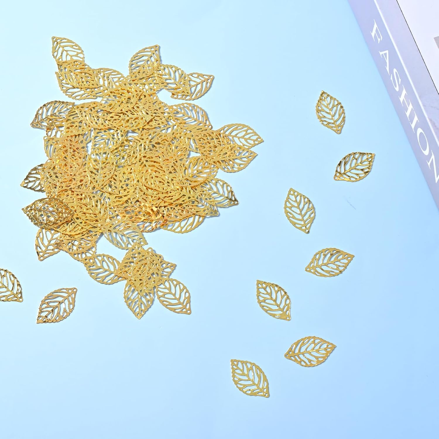 Teaaha 100 PCS Gold Leaf Charms, Hollow Leaf Metal Flower Pieces for Jewelry Making, Gold Leaves Decorations for Crafts, Metal Leaves for Crafts, Leafs Charms - Image 5